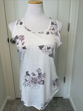 LuLaRoe White Tank Top with Mauve Floral Print, Small